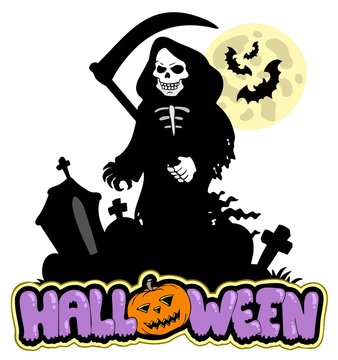 Grim reaper with Halloween sign