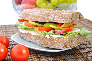 diet brown baguette with vegetable