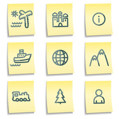 Travel icons set 1, yellow notes series