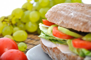 diet brown baguette with vegetable and fruits