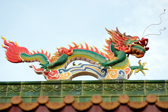 chinese dragon ornamenton temple roof