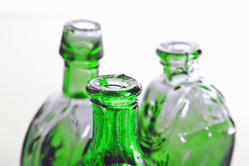 Green bottles in close up