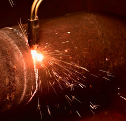 Sparks during the gas cutting