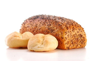 Composition with bread isolated on white