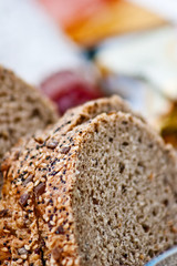 Sliced bread on breakfast table