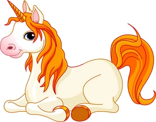 Door stickers Pony Beautiful unicorn with red mane and tail