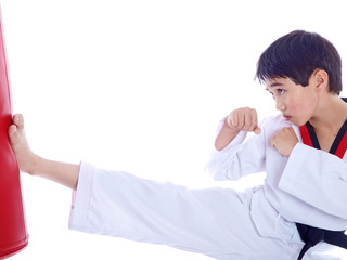 child training martial arts isolated on white background