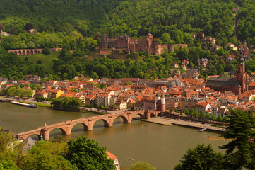 Fototapeta na wymiar Heidelberger Old Bridge and castle, summer 2010