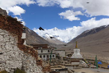 tibet: rongbuk monastery at the foot of mt. everest