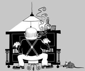Klavierspieler im Cartoon-Stil
