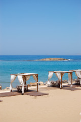 Hut at the beach of luxury hotel, Crete, Greece