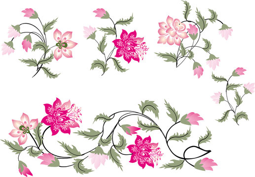 set of pink and green flowers