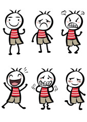 illustrations of different expressions of a cute boy