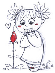 Bambina con fiore rosso