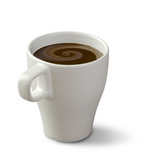 white mug with hot drink isolated on a white