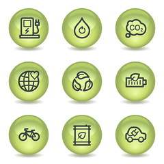 Ecology web icons set 4, green glossy circle buttons