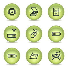Electronics web icons set 2, green glossy circle buttons