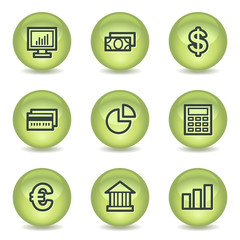 Finance web icons set 1, green glossy circle buttons