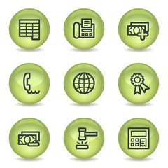 Finance web icons set 2, green glossy circle buttons