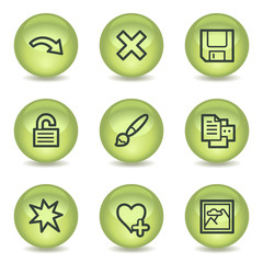 Image viewer web icons set 2, green glossy circle buttons