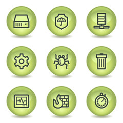 Internet security web icons, green glossy circle buttons