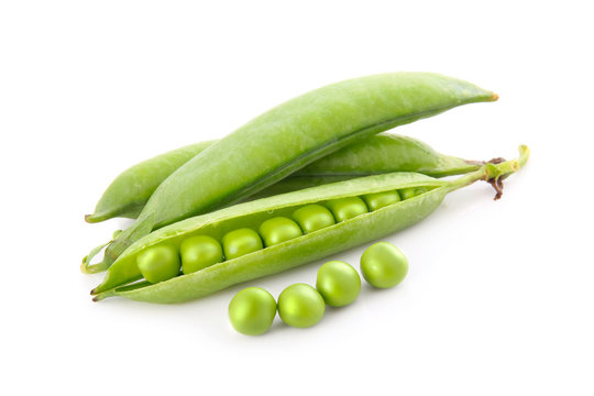 Ripe pea vegetable with green leaf isolated
