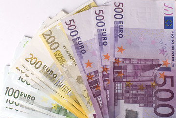 Close-up of the fan Euro banknotes