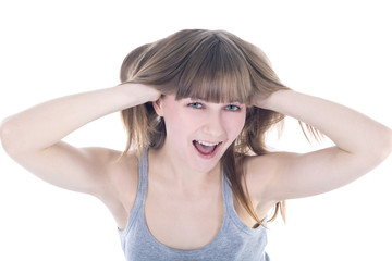 Obraz premium Portrait of a young emotional happy woman