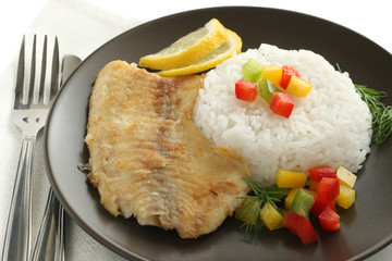 fried tilapia with rice and pepper