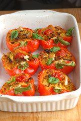 Red peppers stuffed with chicken and couscous