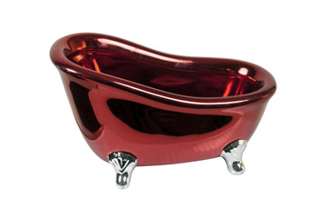 Red claw footed bathtub