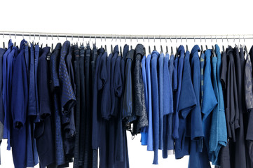 Designer fashion clothing hanging as display