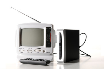 white tv and digital converter box