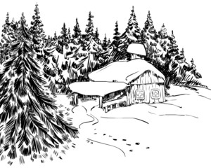 Handdrawing of winter landscape