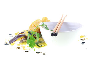 seafood and vegetable tempura isolated on white background