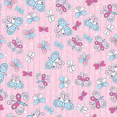 pink background with  butterflies, vector illustration