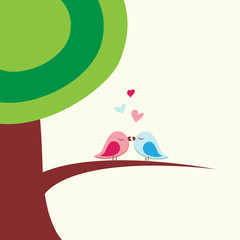 Romantic birds kissing,love card