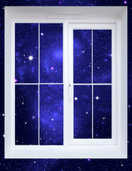 The star sky behind a window