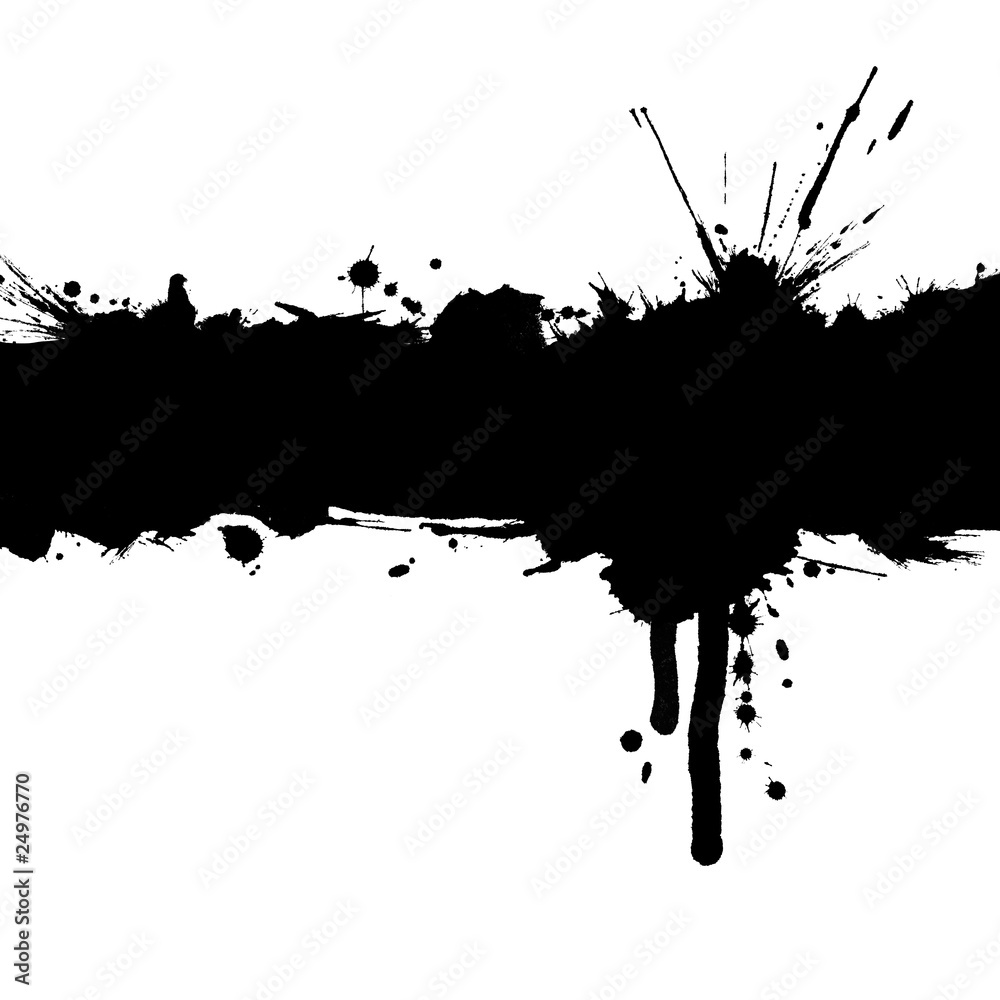Poster grunge background with ink strip and blots with copy space