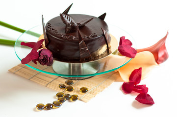 Chocolate cake decorated isolated