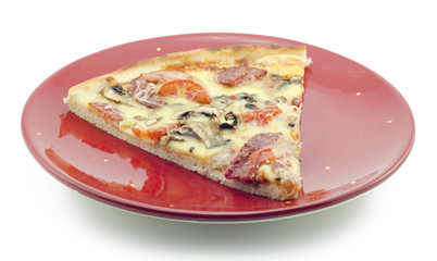 Fresh pizza on a red plate