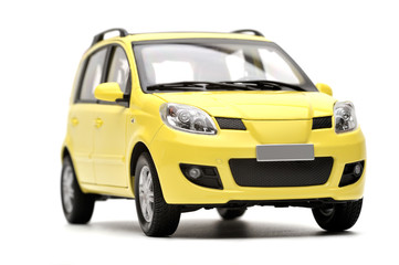 Fototapeta na wymiar Generic modern yellow family car model on a white background