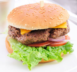 American cheese burger with fresh salad