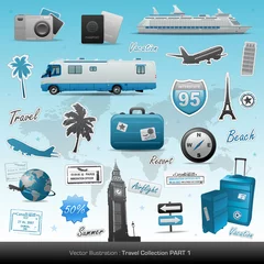Washable wall murals Doodle Travel icons and symbols collection