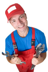 Smiley repairman with spanners