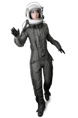 astronaut fashion stand woman space suit helmet