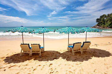 Fototapeta premium On the sand tropical beach. Andaman sea. Phuket. Thailand