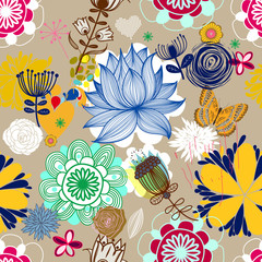 Fototapeta na wymiar Floral seamless pattern in retro style