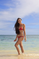 Fototapeta na wymiar beautiful young woman at the beach in hawaii