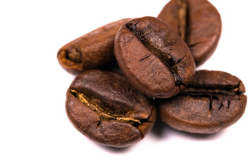 macro shot of coffe bens, isolated on white